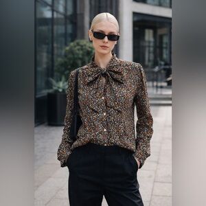 J.CREW women’s floral spring button up with extra tie knot bow long sleeve - S